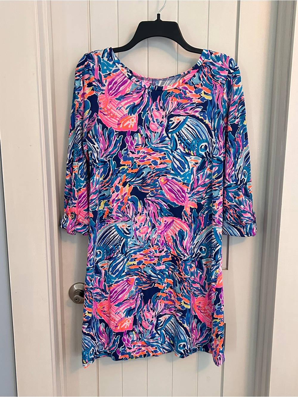 Lilly Pulitzer Linden Dress Seas the Day Multicolor Fish Print Cotton Size Med